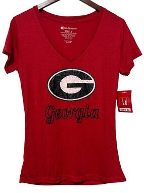 Colosseum Athletics Georgia Bulldogs V-Neck T-Shirt Women’s Large NWT Bling